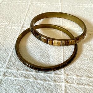 Vintage 70’s Brass and Bone/Horn inlay Bangle Bracelets- Boho, Tribal, Artisan